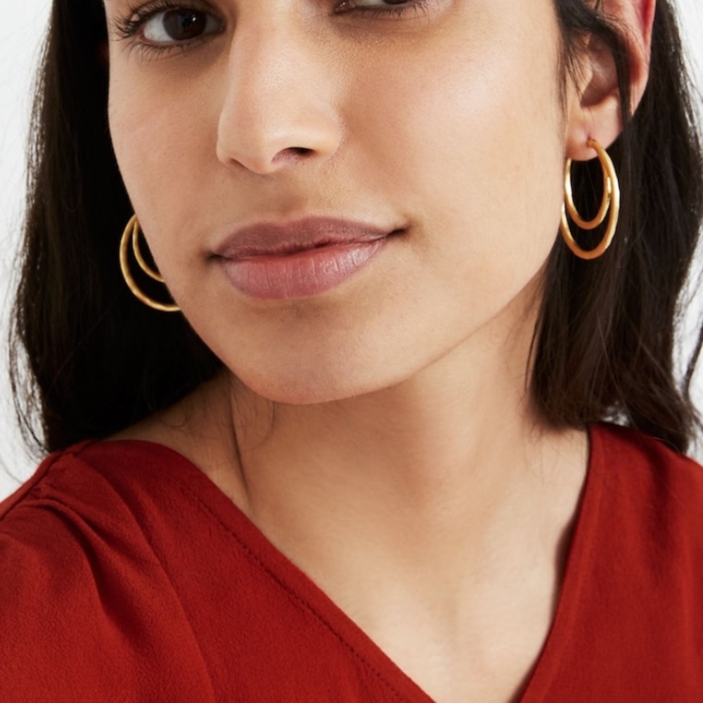 Madewell  NWOT Hammered Double-Hoop Earrings - Picture 2 of 4